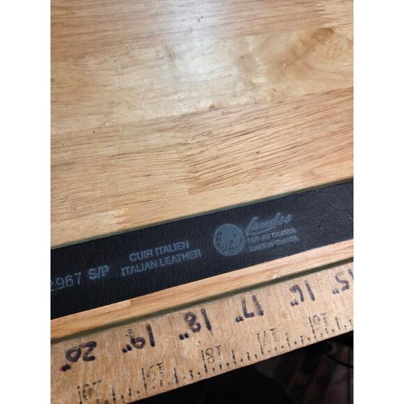 Landes Italian Black leather rhinestone belt silver buckle 39" Made In Canada - Picture 4 of 8